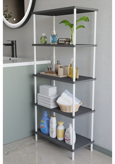 5 Katlı Çevir Kur Metal Gövdeli Banyo Rafı Çok Amaçlı Düzenleyici Organizer Stand Banyo Dolabı Antrasit