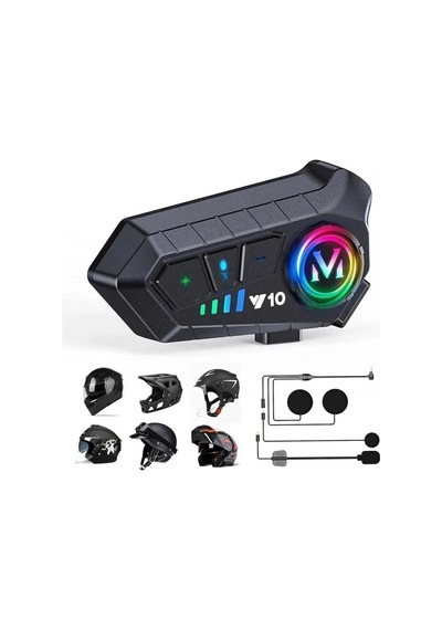 Blic Y10 Motosiklet Kask Intercom Bluetooth 5.3, Ipx6 Su Geçirmez, Rgb Işıklı, 1000 Mah, Çift Telefon Destekli