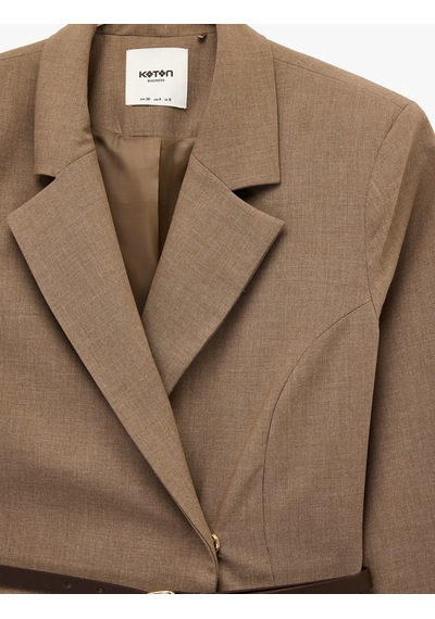 Koton Kruvaze Yaka Uzun Kollu Kemerli Blazer Ceket Vizon 6sak50099uw