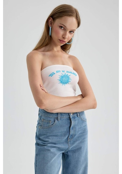 Defacto Baskılı Straplez Fitilli Kaşkorse Bluz B3998AX23HSWT32