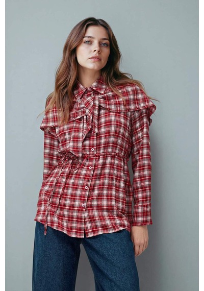 Defacto Regular Fit Kareli Gofre Dokulu Uzun Kollu Tunik G8348ax26sprd117 Kırmızı-rd117