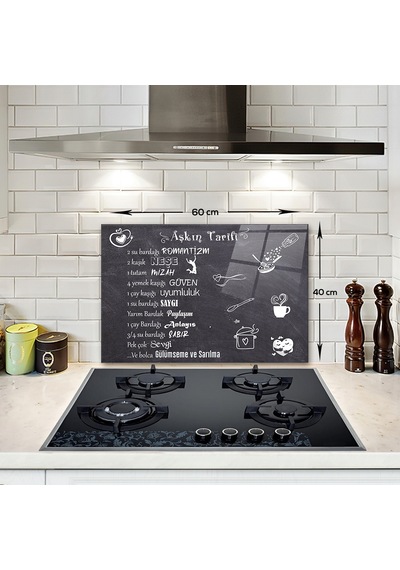 Decorita Cam Ocak Arkası Koruyucu | Aşkın Tarifi | 40cm x 60cm