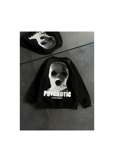 Kadın 3 İplik Kışlık Bisiklet Yaka Baskılı Sweatshirt - Siyah