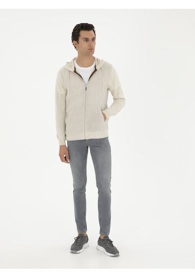 Cacharel Ekru Regular Fit Keten Karışımlı Triko Hırka Bej