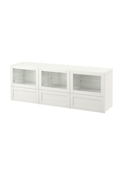 Tv Sehpası, Beyaz-şeffaf Cam, 180x40x64 Cm, Hanvıken/sındvık, Fren Raylı Beyaz Tv Sehpası, Beyaz-şeffaf Cam, 180x40x64 Cm, Hanvıken/sındvık, Fren Raylı Beyaz