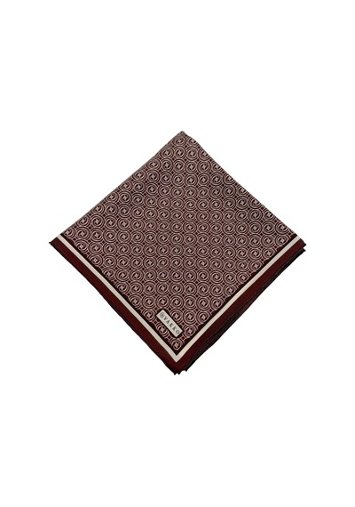 Vakko Twill İpek Eşarp - Helezon Monogram - Bordo Krem Çok Renkli