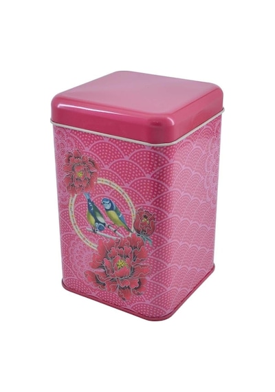 Blooming Red Desenli Kare Metal Saklama Kabı 10.5 x 10.5 x 16 CM 1.7 L