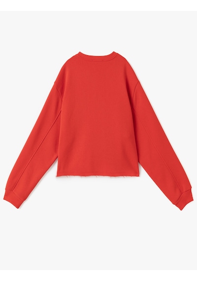 Koton Şardonlu Kolej Baskılı Bisiklet Yaka Crop Sweatshirt Kırmızı 5sal10444ık Kırmızı