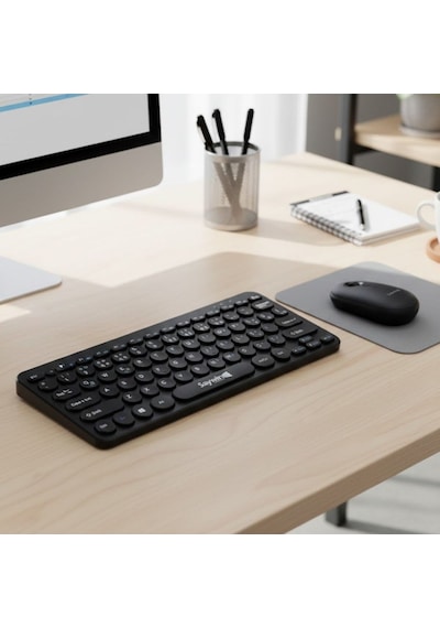 Kablosuz Lacivert Bluetooth Klavye Mouse Seti Yuvarlak Tuşlu Tasarım, Türkçe Q Dizilim, Taşınabilir, Ev Ve Ofis Kullanımına Uygun 5570