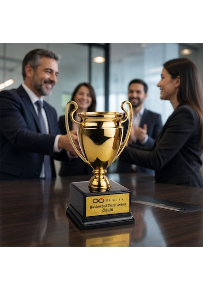 Logonuza Özel 5 Adet Mesajlı Gold Renk Şampiyon Ödül Kupası 23 Cm Kurumsal Set