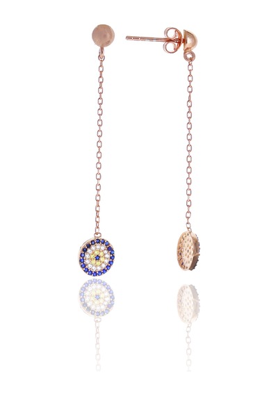 Nazar Boncuğu Tasarım Safir Zirkon Taşlı Roslu Kadın Küpe S 201025056 Gümüş