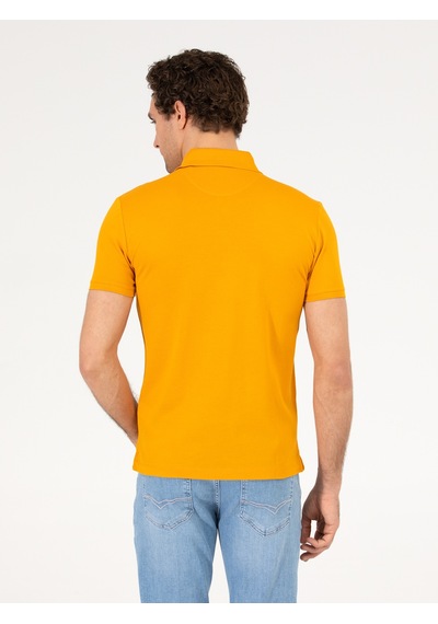 Koyu Sarı Polo Yaka Slim Fit Basic Merserize T-shirt Sari