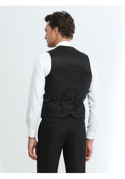 Kip Siyah Slim Fit Klasik Dokuma Yelek