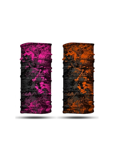 Dair Pembe Turuncu Boya Desenli 2'li Set Boyunluk Bandana Outdoor Balaklava Yüz Maskesi Kafa Bandı