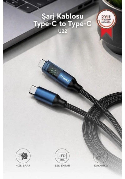 Özel Seri Şarj Kablosu Type-c To Type-c 60w U22 Siyah Enerji Aksesuar Telefon