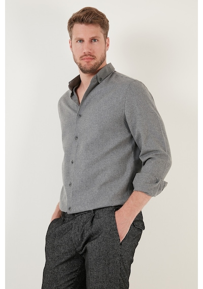 Buratti Pamuklu Regular Fit Düğmeli Yaka Kışlık Erkek Gömlek Cf24W127079 Koyu Gri