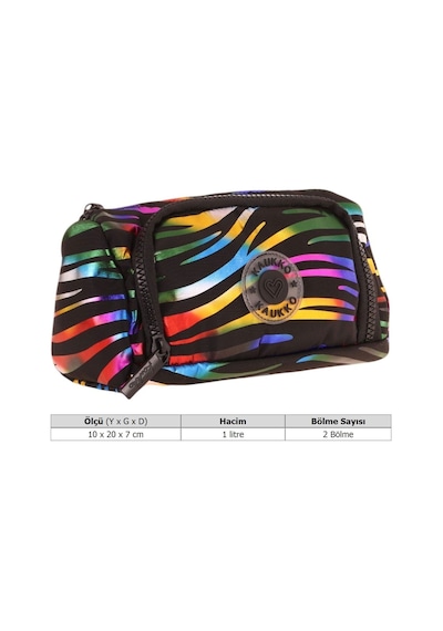 Kaukko Plump İki Bölmeli Siyah Çok Renkli Zebra Desenli Kız Çocuk Kalem Çantası/kalemlik - K2691 Siyah - Sarı
