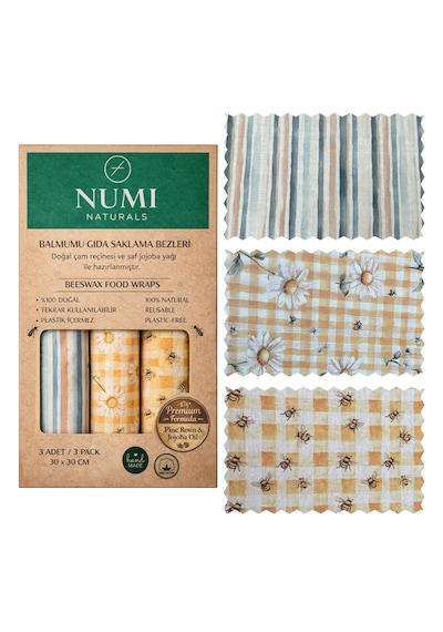 Balmumu Gıda Saklama Bezleri Premium 3 Lü Set 30 30 Cm - Wildflower Honey Collection Çok Renkli