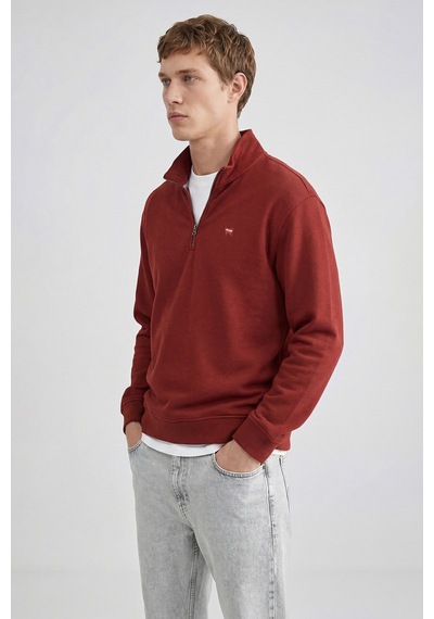 Wrangler Pamuklu Regular Fit Dik Yaka Fermuarlı Selanik Örgü Sweatshirt Bordo