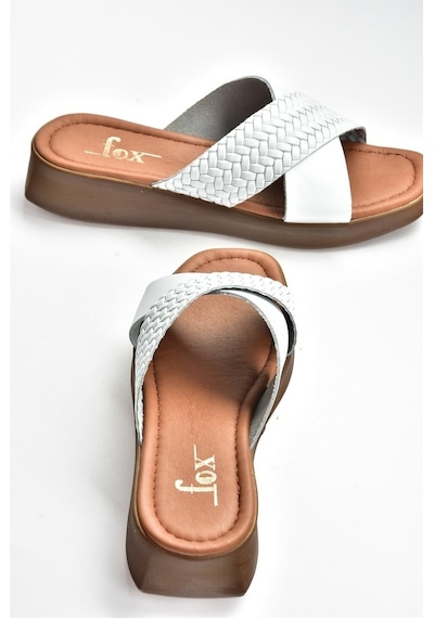 Fox Shoes Beyaz Hakiki Deri Çapraz Bantlı Kadın Terlik M291049903