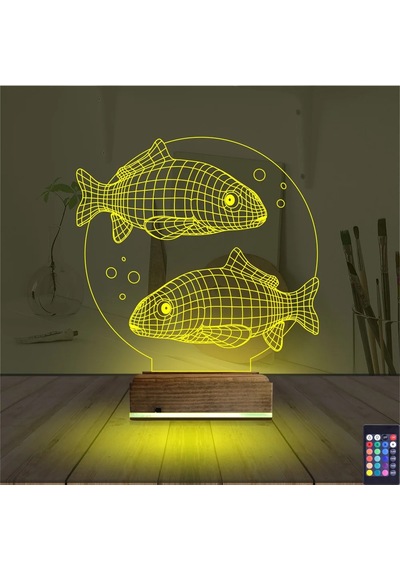 Luvivia Balık Fanus 3d Lamba - Masa Gece Lambası Şeffaf