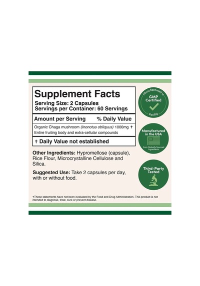 Chaga Mushroom Supplement 1000 Mg 120 Kapsül
