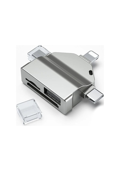 Lightning Type-c Micro Usb / Usb Kart Okuyucu Adaptör Fc459 Gümüş