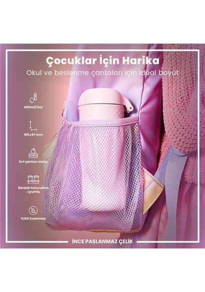 Ion8 - Paslanmaz Çelik Çocuk Suluk - Leylak - 400 Ml - Sızdırmaz Mor