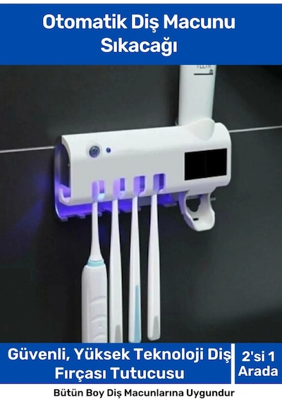 Pratik Usb Şarjlı ve Güneş Enerjili Otomatik Diş Macunu Sıkacağı 4 Adet Diş Fırçalığı Tutucu Diğer