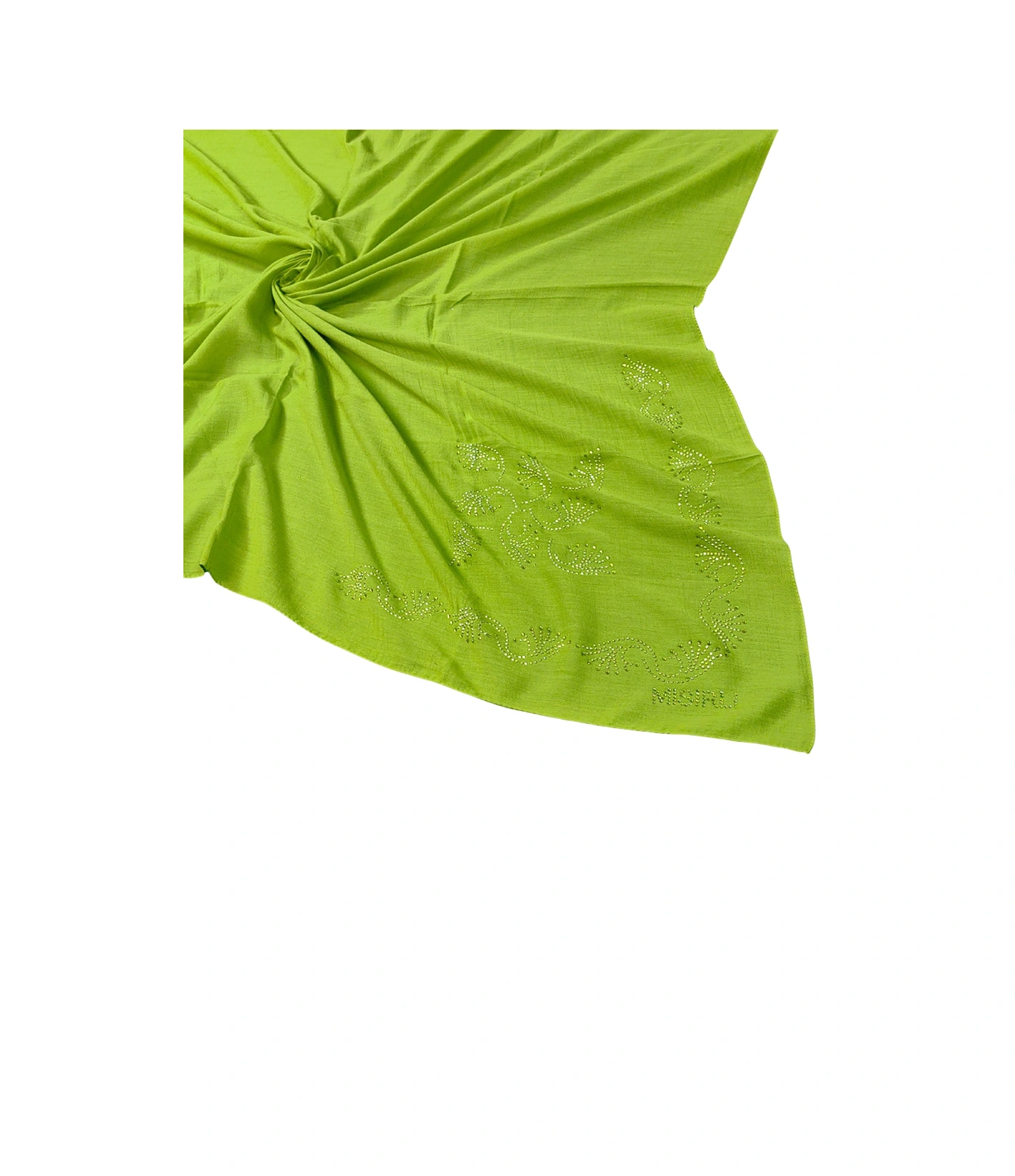 Mim Eşarp Mısırlı Eşarpları Taşlı Pamuklu Yazma Eşarp - 100x100 Cm Fıstık Yeşili