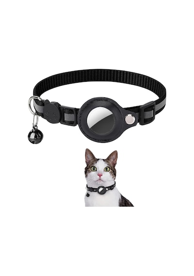 Etashop Airtag Uyumlu Reflektif Kedi Tasması Zilli Ayarlanabilir Kedi Boyun Tasması 22-32 Cm Siyah
