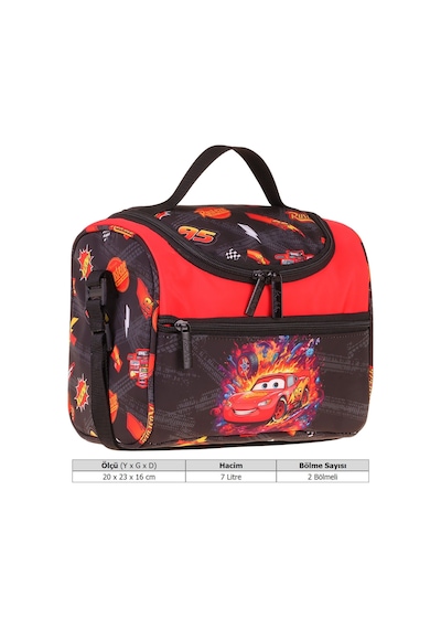 Kaukko Kids Erkek Çocuk Yarış Arabası Baskılı Isı Yalıtımlı Okul Beslenme Çantası Kırmızı - Siyah - L5400