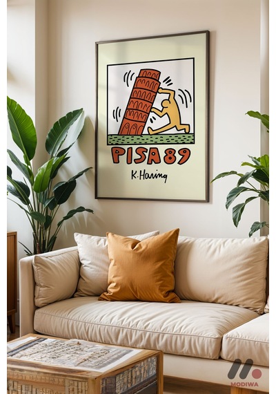 Pisa 89 Pop Art, Siyah Çerçeveli Duvar Tablosu - Renkli Ev Dekorasyonu