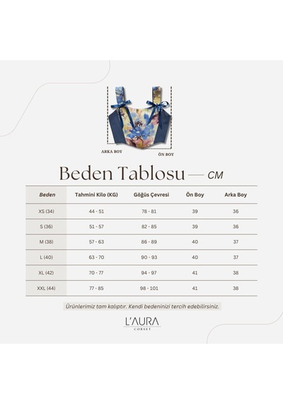 L'aura Corset Mavi Çiçek Desenli Çift Taraflı Bayan Korse