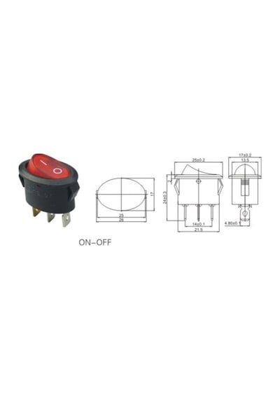 Ic-134B Oval Işıklı Anahtar On-Off 3 Bacaklı Çay Makinesi Anahtar 50 Adet