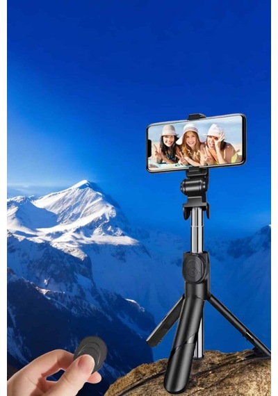 Selfie Çubuğu Tripod Kumandalı Telefon Ilkeshop - 77 Tutucu Siyah