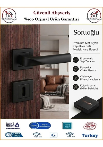 Sofuoğlu Noyan Rozetli Kapı Kolu - Mat Siyah - Oda