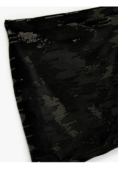 Koton Slim Fit Pullu Payetli Abiye Mini Etek Siyah 6wak70008fk Siyah
