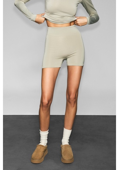 Urban Beat Runles Kadın Baskı Detaylı Slim Fit Sporcu Kısa Taş Rengi Tayt Taş