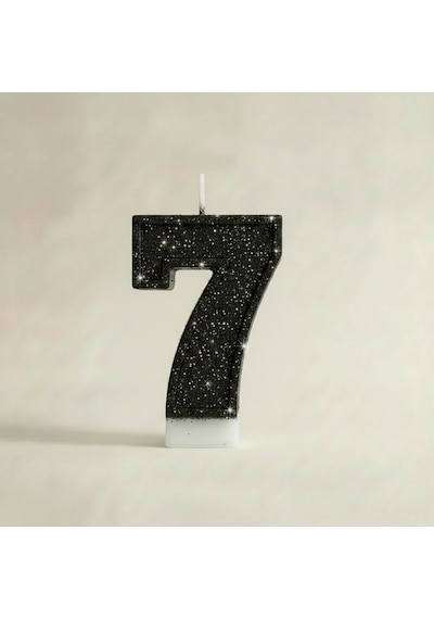 Siyah Simli Doğum Günü Mumu Pasta Mum 7 Yaş