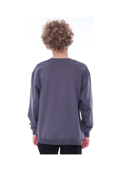 Zuzunga Unisex Basic Düz Antrasit Renk %100 Pamuk Sweatshirt 2-11 Yaş