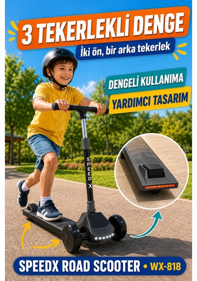 Antrasit Işıklı Müzikli Speedx Road Scooter Wx-818 3 Tekerlekli Çocuk Scooterı Geniş Dokulu Taban