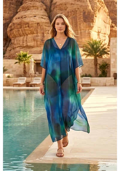 Remsa Mayo Remsa Tesettür Mayo Üzerine Tasarım Tek Kaftan Pareo Rdp26 Saks Saks Mavi