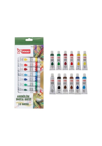 Mikro Akrilik Boya Tüp 12li - 2 Paket 070 Çok Renkli