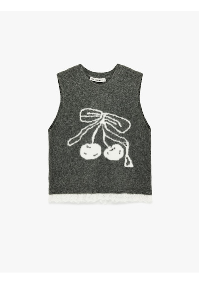 Koton Kolsuz Bisiklet Yaka Koyun Yünü Karışımlı Kiraz Desenli Triko Süveter Antrasit 6sal20003ht Antrasit