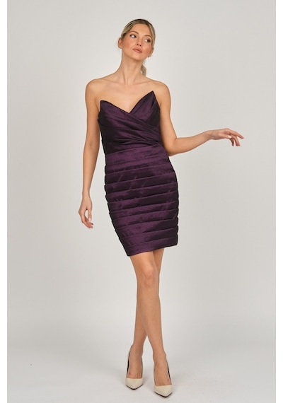 Şeref Vural Kadın Kısa Abiye Elbise 5438015 Mürdüm Mürdüm