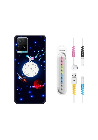 Vivo Y33S Kılıf Kablo Koruyuculu Ay Ve Astronot 1694