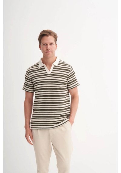 Cazador Regular Fit Örme Çizgili Yeşil Erkek Polo Yaka T-shirt 40330 Yeşil