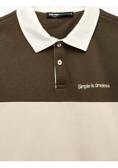 Koton Renk Bloklu Nakışlı Polo Yaka Uzun Kollu Sweatshirt Kahverengi 7wam70026mk Kahve
