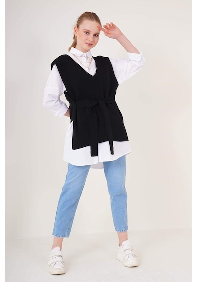 Onno Style Women Bağcıklı Salaş Spor Süveter Siyah